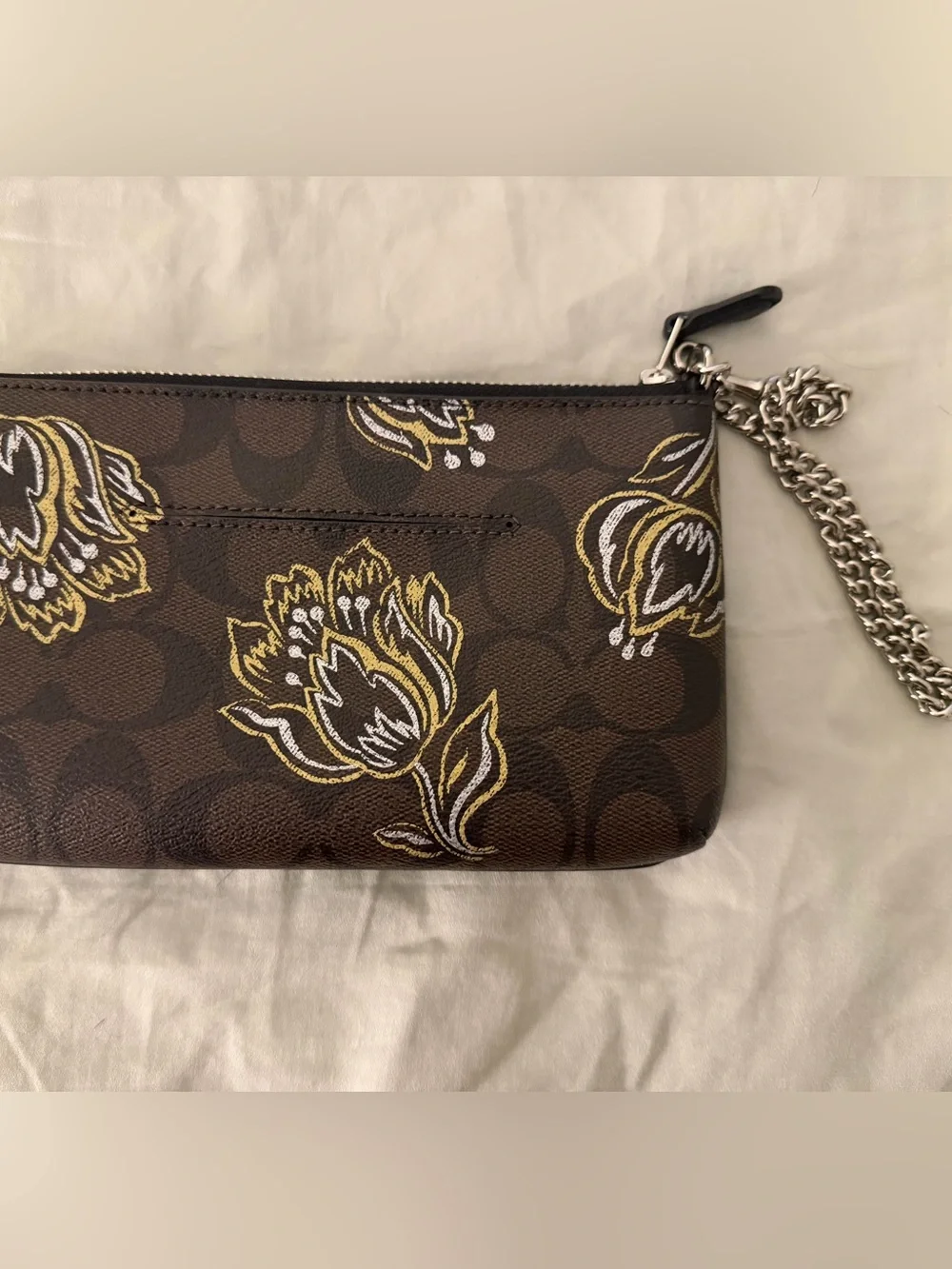 Coach Large Floral Wristlet with Chain Strap
